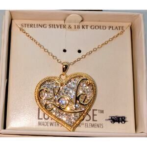 Luminesse Sterling Silver 18 KT Gold Plated Crystal Heart Love Pendant Necklace